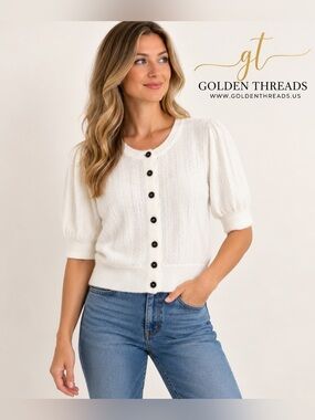 GT-40 Free People Cashmere Cream Short Sleeve Cardigan Button S/M